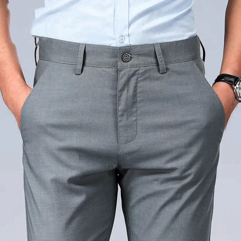 Linen Men's Casual Pants Summer Thin Solid Color Suit Pants Business Straight Loose Button Zipper High Waisted Wide Leg Trousers