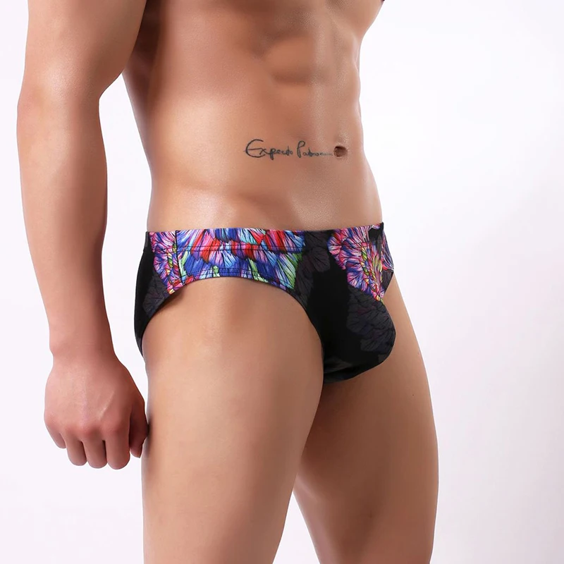Mens Sexy Mid Waist Print Breathable Briefs Fashion Print Ice Silk Underpants EUR Size Men's U Bulge Pouch Panties Underwear 4