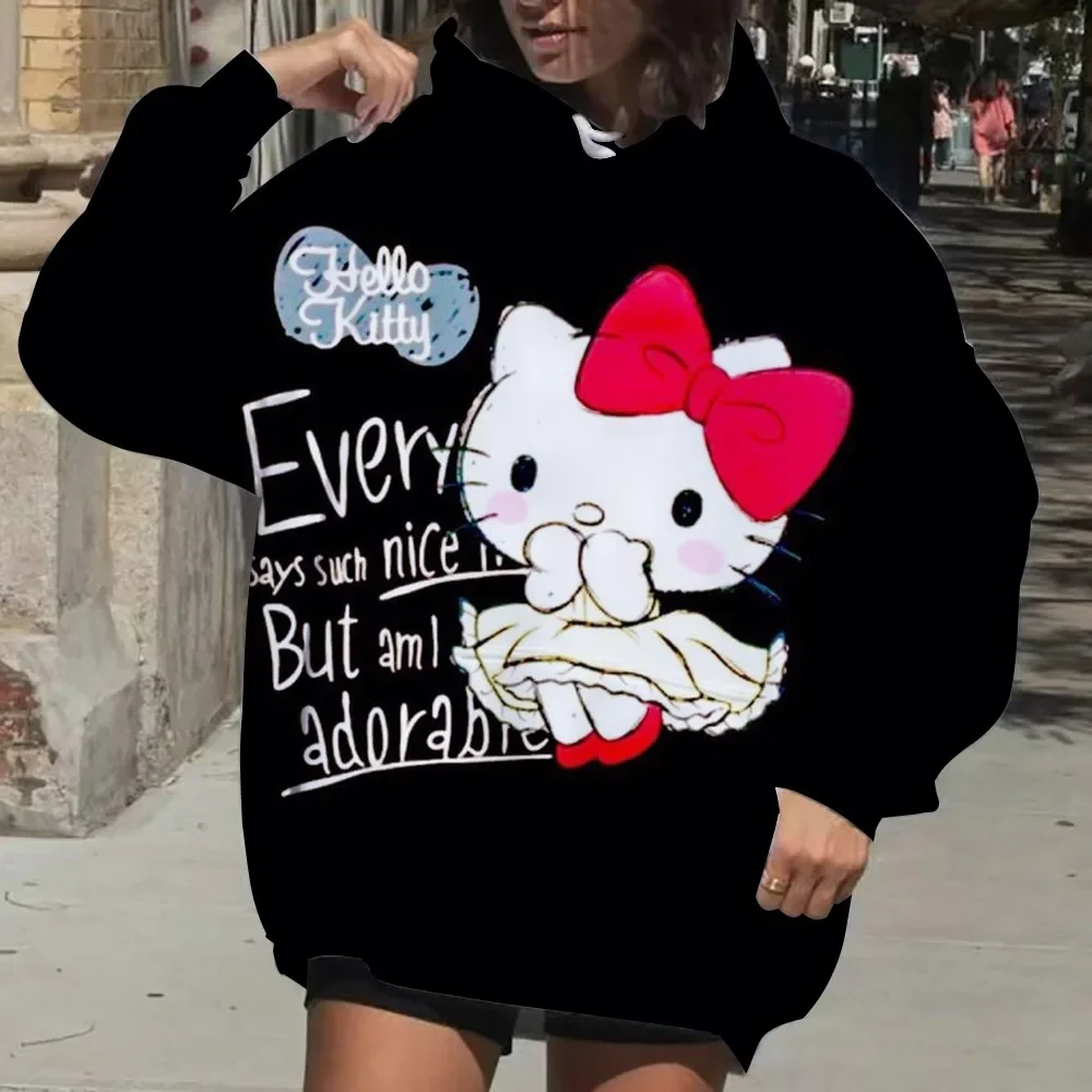 Y2k مرحبا كيتي نمط المرأة هوديي كم طويل ملابس يومية غير رسمية 2025 الربيع والخريف المرأة هوديي سترة المرأة