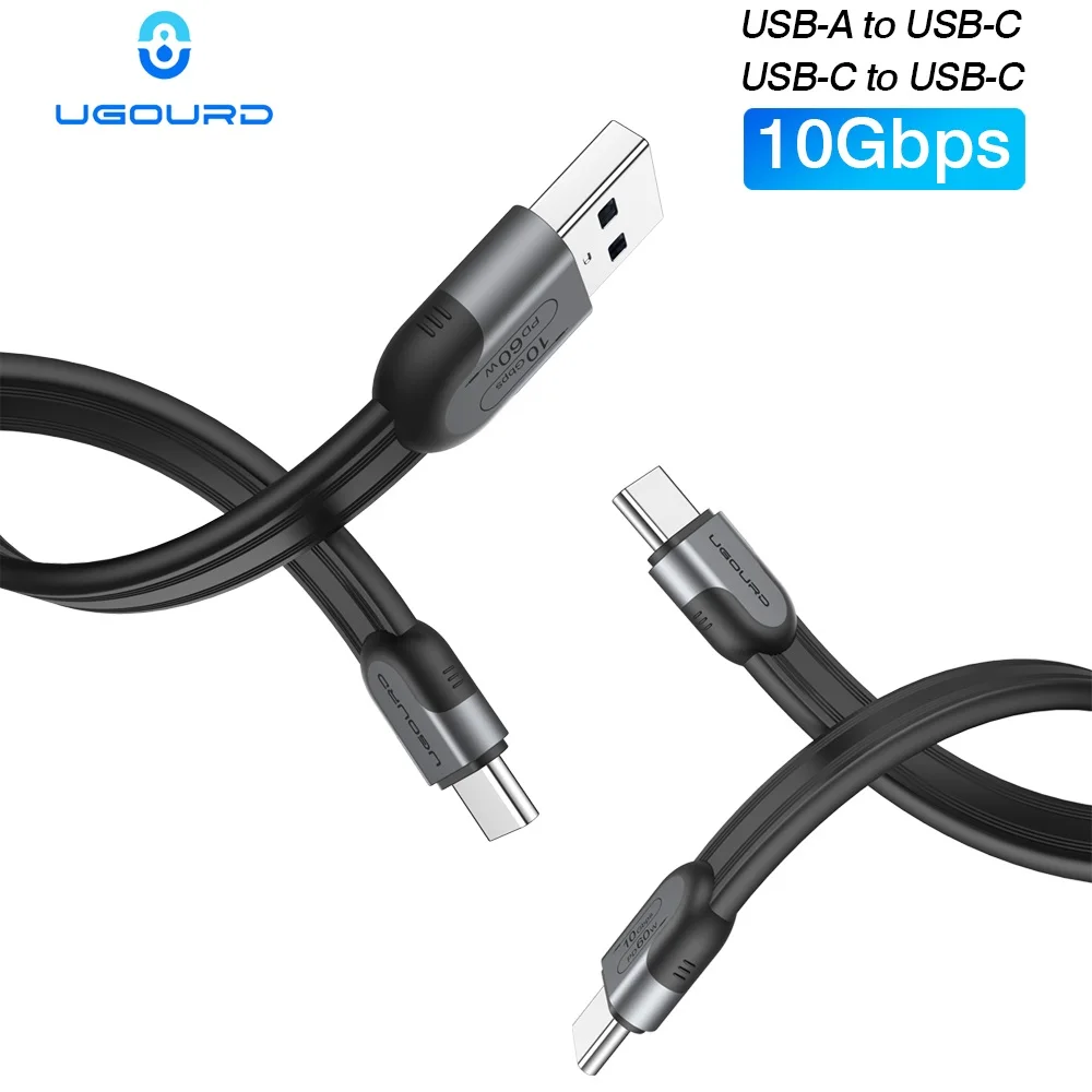 UGOURD Type C 10Gbps USB 3.2 Gen 2 Cable, USB A to USB C Flat Ribbon Cable, 60W Fast Charging Data Cord 0.15m -3m (5.9in-118in)