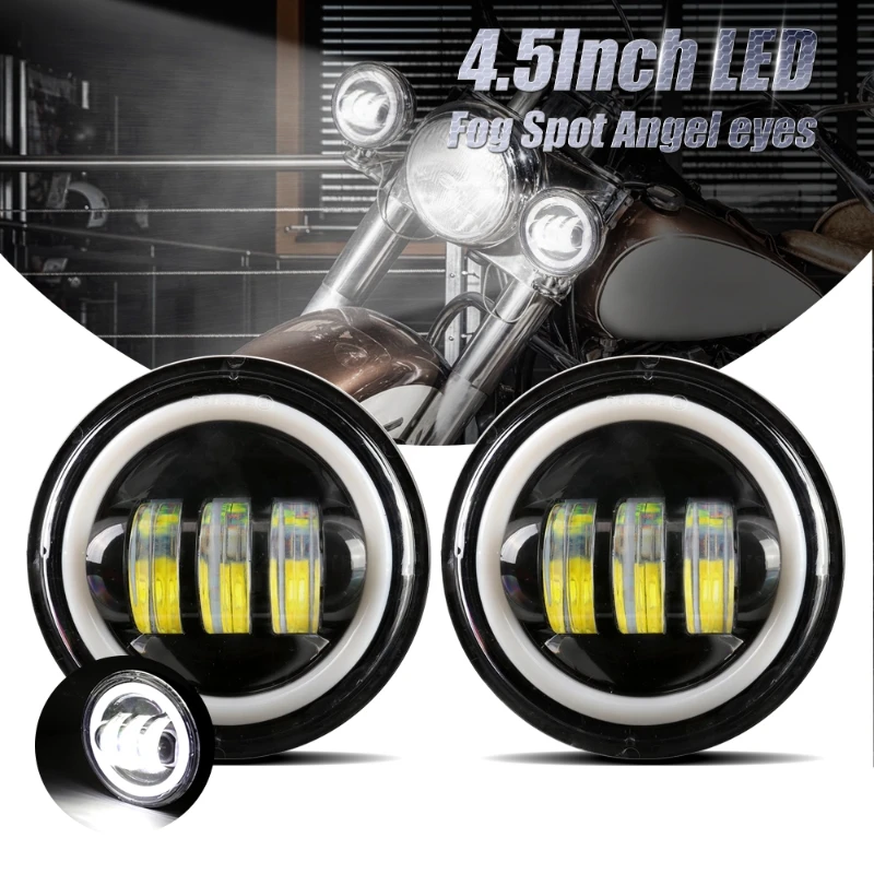 

2X 4.5 Inch LED Spot Fog Light Motorcycle Passing Lights with Halo Eyes for Harley Electra Glide 1998-2015