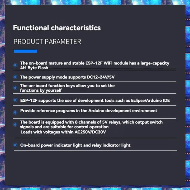 

Блок питания постоянного тока 12-24/5 В 2025, 8-канальный релейный модуль, встроенный модуль Wi-Fi ESP-12F для вторичной разработки ESP8266, мощность DC12-24/5 В