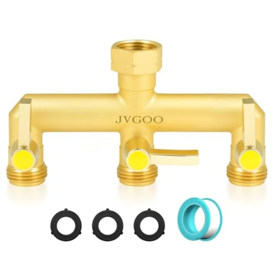 

Garden Hose Splitter, Brass 3 Way Hose Splitter, 3/4" Water Hose Splitter 3 Way Heavy Duty with Metal Shutoff Valve and Extensi