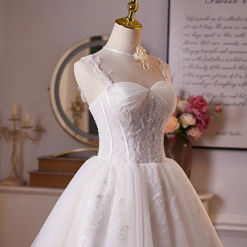 AnXin SH prinses witte bloem kant spaghettibandje mouwloos kralen parels korte op maat gemaakte avondjurk kleine witte jurk