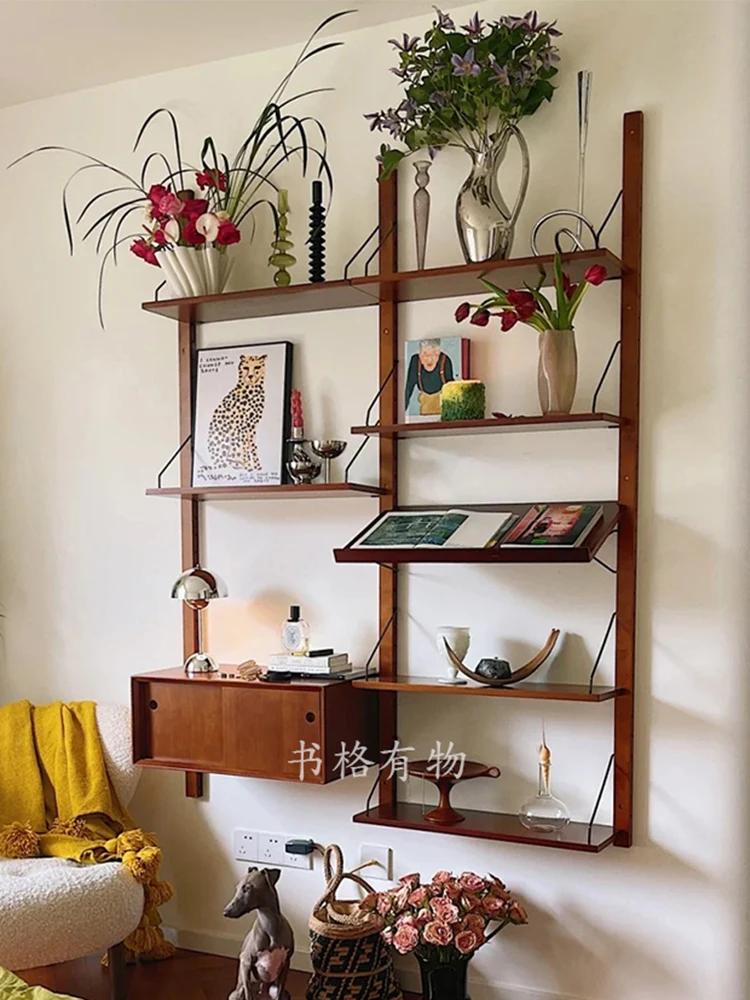 Wall-mounted bookshelf One-word wall shelf Display rack Adjustable multi-layer solid wood storage rack