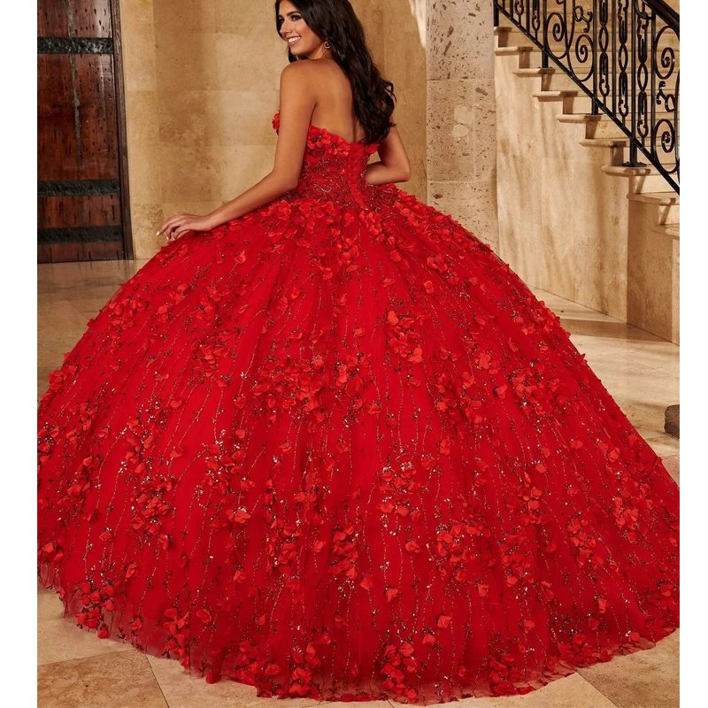 Vestido De quinceañera rojo personalizado, vestido De baile con capa, corsé De flores 3D, Apliques De encaje con cuentas, dulce 16, Vestidos De 15