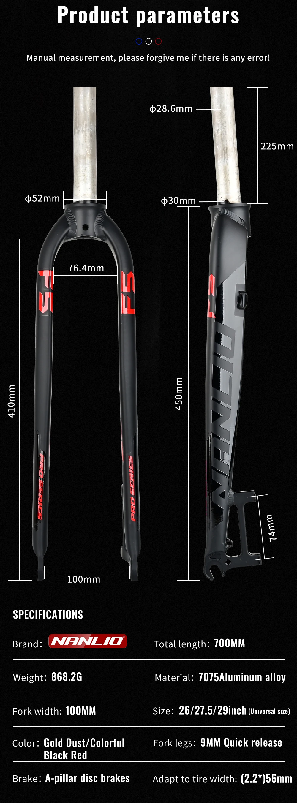 Nanlio F5 matte starre Gabel fit 1/26/27/29 Zoll Aluminium legierung Mountainbike Gabel gerades Rohr 28,6mm a-Säule MTB harte Gabel – Detail 3