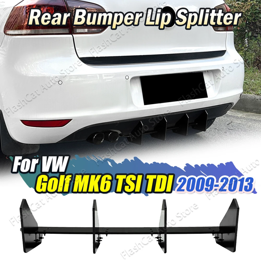 Golf 6 TSI 4 Fins Car Rear Bumper Diffuser Spoiler Splitters For Volkswage Golf 6 MK6 Standard TSI TDI 2009 2010 2011 2012 2013