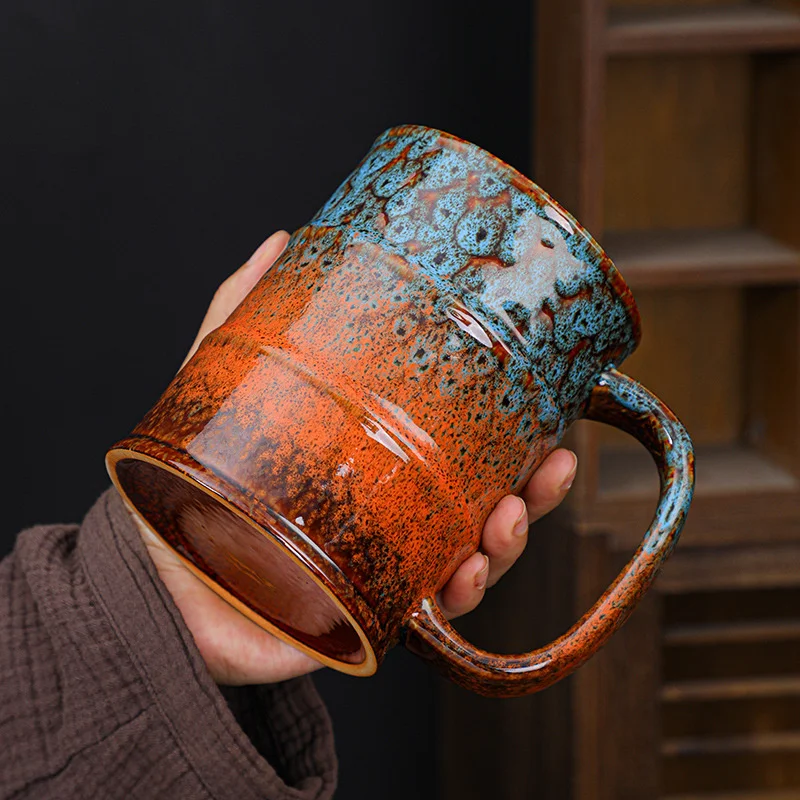 Large-capacity 600ml Kiln Glaze Oil Barrel Ceramic Coffee Mug Milk Cup Juice Handgrip Office Water Cup Drinkware image 3