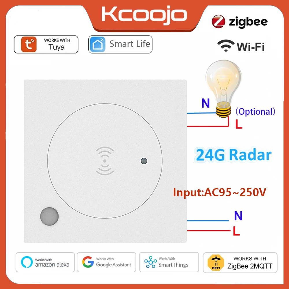 Tuya Smart Life ZigBee/Wifi 24G MmWave Radar presencia humana Sensor de movimiento con luminosidad/detección de distancia 110/220V hogar DIY