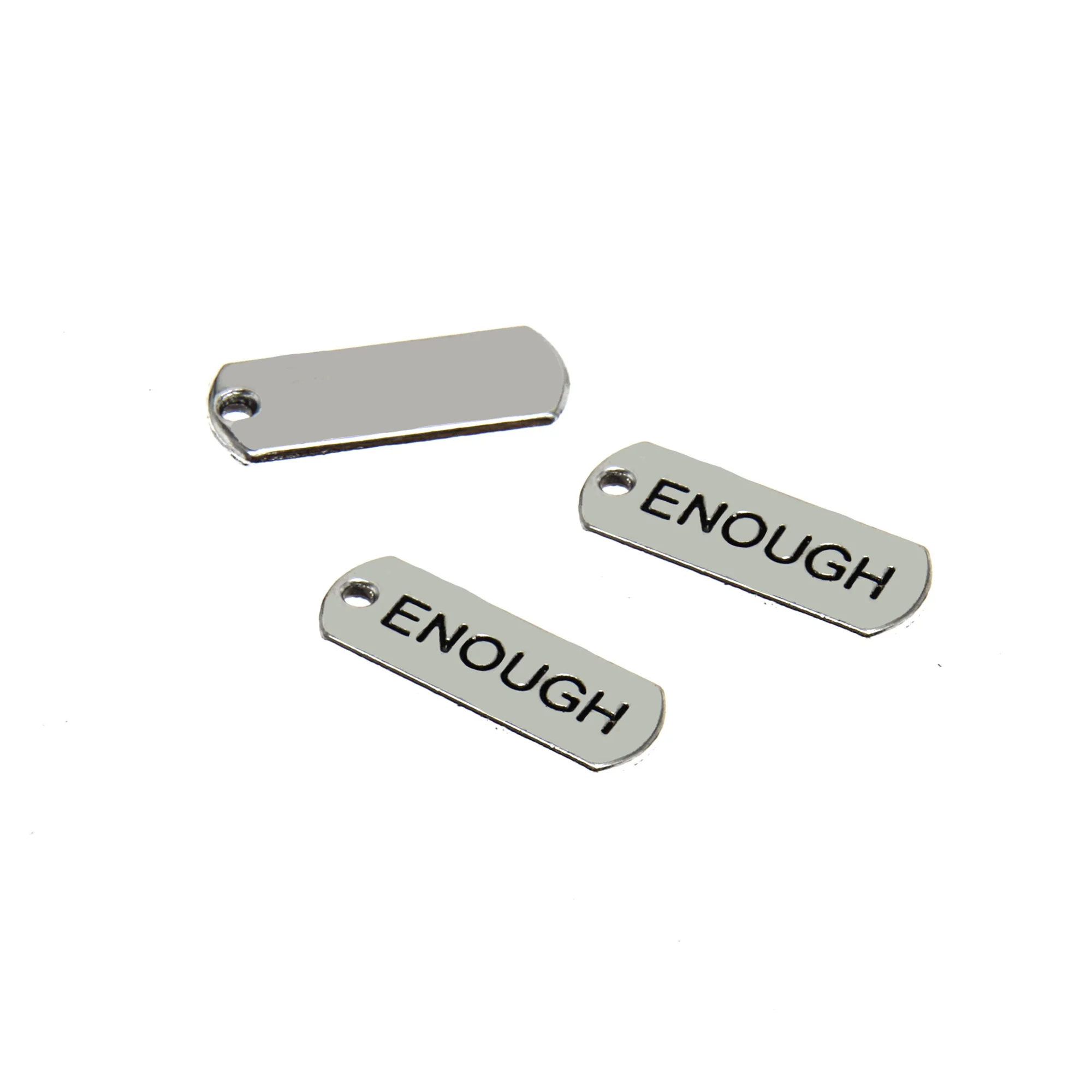 15Pieces/Lot Enough Charm Word Sign tag Pendant Fit for DIY Jewelry Making Hand crafted Accessories Silver 5x18mm