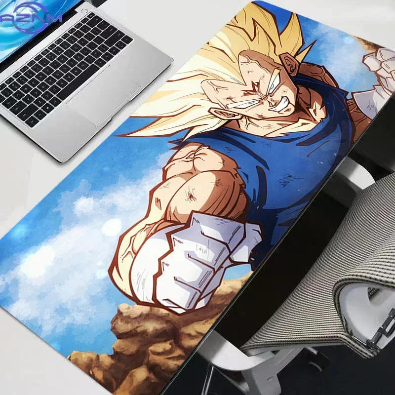 Powerful Blonde Anime Warrior Large Gaming Mouse Pad, Fighting Character Print Non-Slip Lock Edge XXL Desk Keyboard Mat