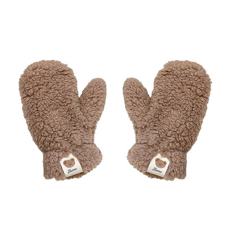 Donna autunno inverno equitazione con pile addensato caldo inverno a prova di agnello in pile orso etichetta guanti colore moda semplice all\'ingrosso