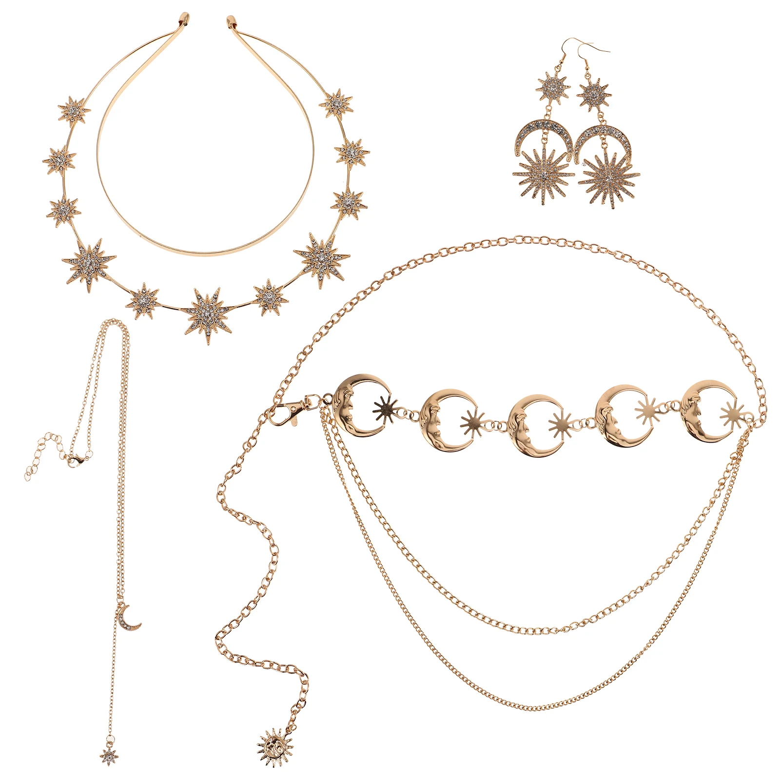 

Gothic Jewelry Set Vintage Baroque Crown Headband Earrings Necklace WaistChain Bridal Accessories Women Elegant