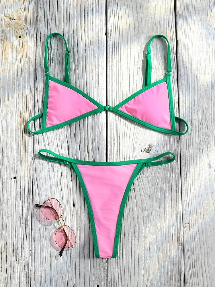 

Miyouj Print Bikini Set Bandage Swimwear Patchwork Bathwear New Bikinis Bordered Bathsuit Sexy Swimsuit Triangle Two Piece Suit