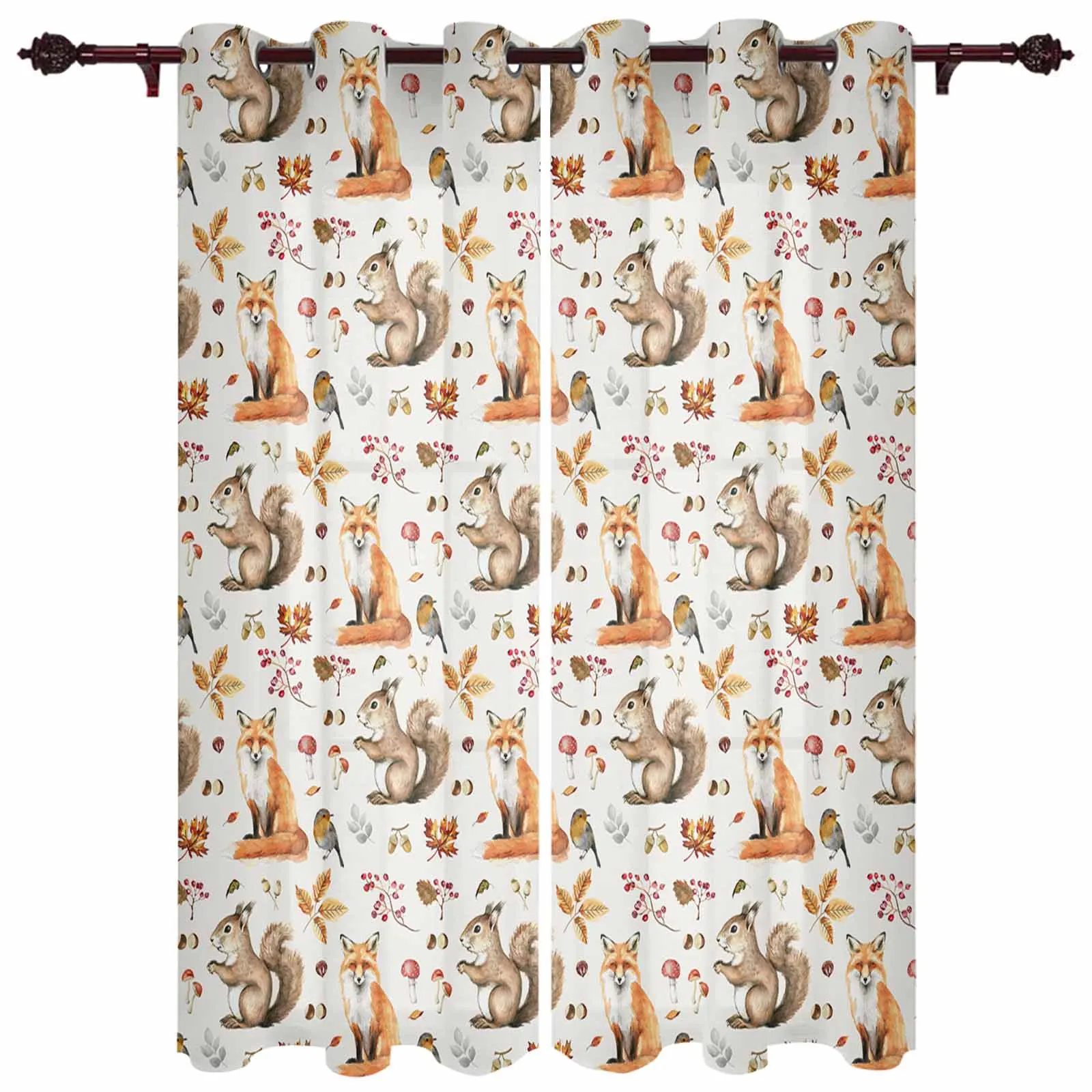 Autumn Thanksgiving Autumn Plants Squirrel Fox Modern Window Curtains for Living Room Bedroom Curtain Home Decor Balcony Drapes