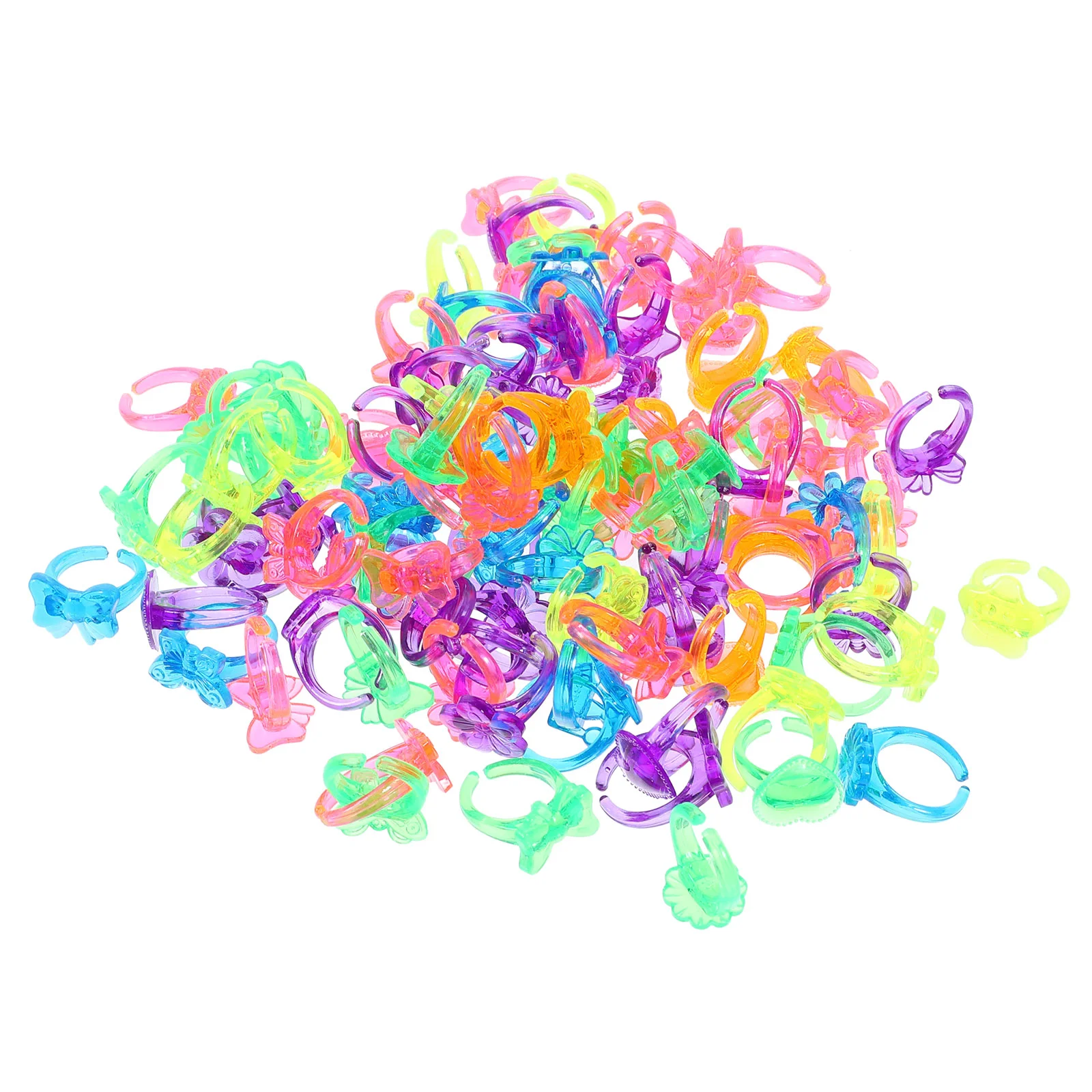 100 Pcs Princess Toys Kids Ring Girls Plastic Finger Rings For Birthday Gift Toddler