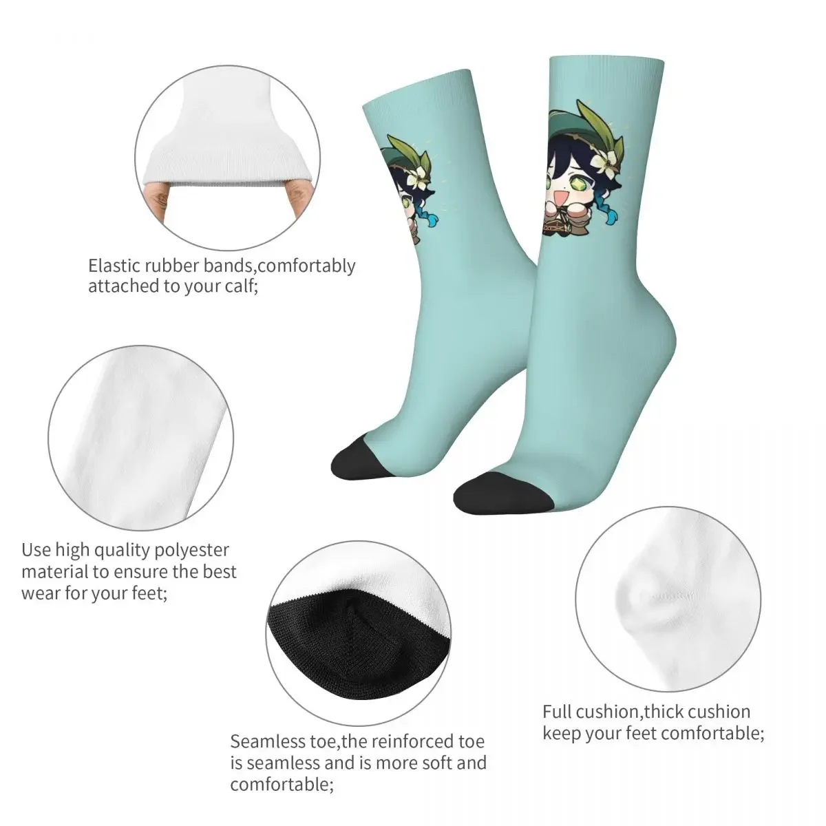 Funny Breathable Harajuku Women Men Venti Genshin Impact Socks Sweat Absorbing Sports Socks