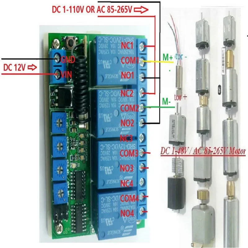 RF22A04*1+CJ003*1 DC12V 4Ch Multifunction 433.92M Wireless Controller Timer Delay Relay RF Switch EV1527 ASK OOK Remote Control