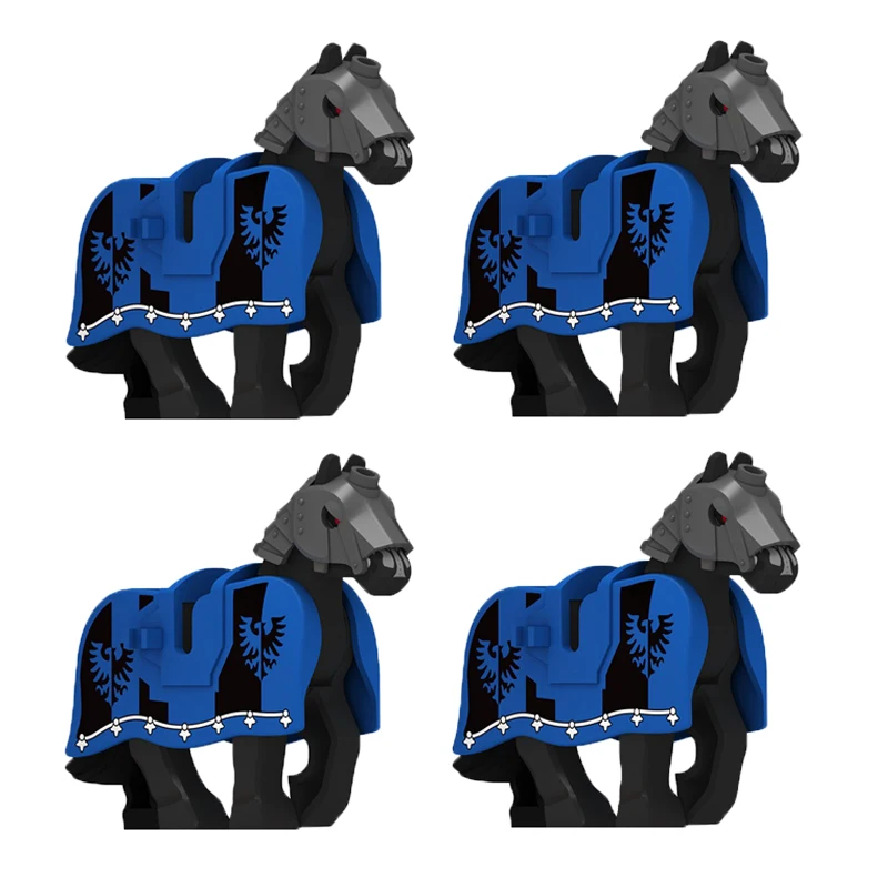 Militärische Bausteine, kompatible Soldatenfiguren, mittelalterliche Ritter, Waffen, Umhang, Schulter, gepanzertes Kriegspferd, Flaggen, Geschenke, Spielzeug