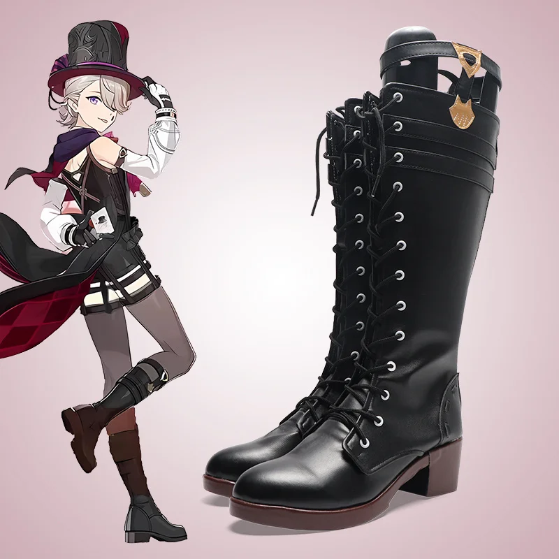 Lyney Cosplay Genshin Impact Costume Boots Shoes Fontaine magician Leather Shoes