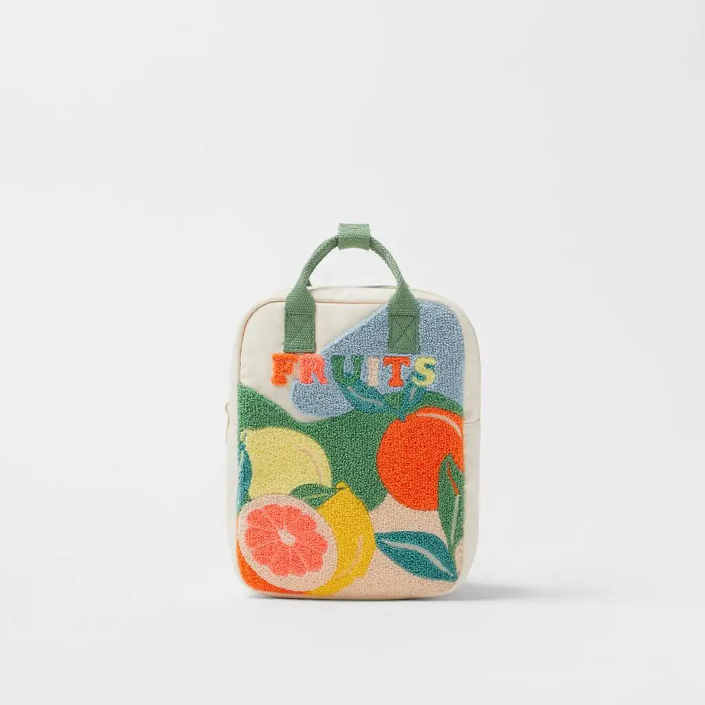 Mochila transparente bordada con frutas para niños pequeños, bolsa escolar pequeña