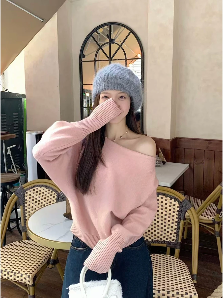 

Loose Knitted Sweater oulder Bared Neline Casual Sle plus Size Women's Faion Autumn Winter Comfortable Cotton Blend