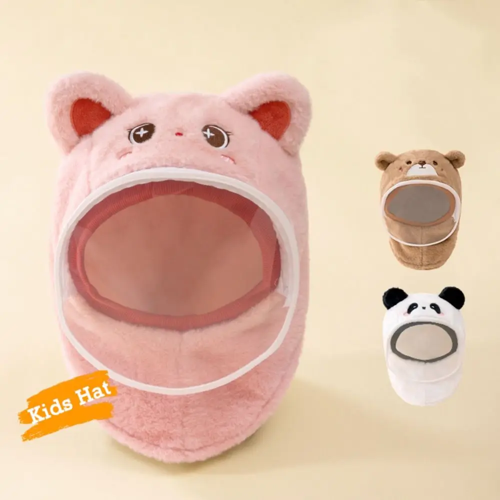 

Plush Cartoon Integrated Scarf Hat Thicken Face Cover Windproof Hat with Removable Mask Ear Protection Kids One-Piece Hat
