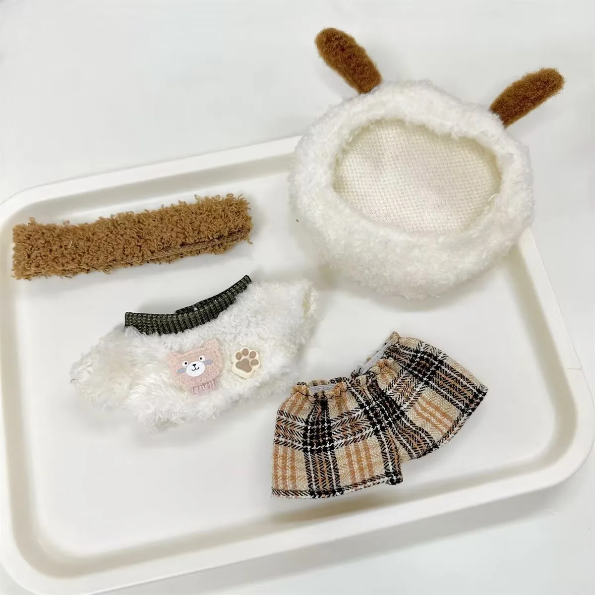 Roupas de boneca de algodão de 10cm para outono e inverno, conjunto de série de cores Maillard, boneca de pelúcia muda em roupas de bebê de 10cm