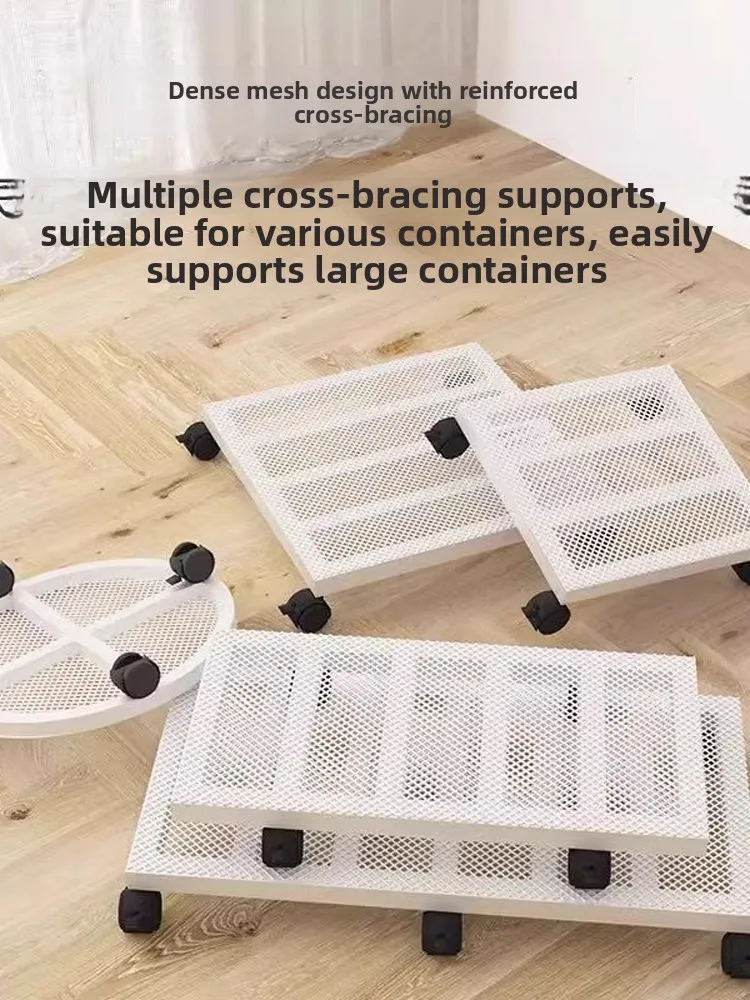 

Thiened Rectangular Iron Art Plant Pot Tray with Rolling Wheels Breathable Large Size Square een Plant Base