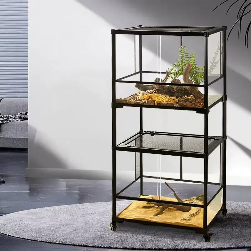 for Custom Large Glass 120 Gallon Vertical Reptile Terrarium Cage Double Front Facing Reptile Enclosure Stackable Display