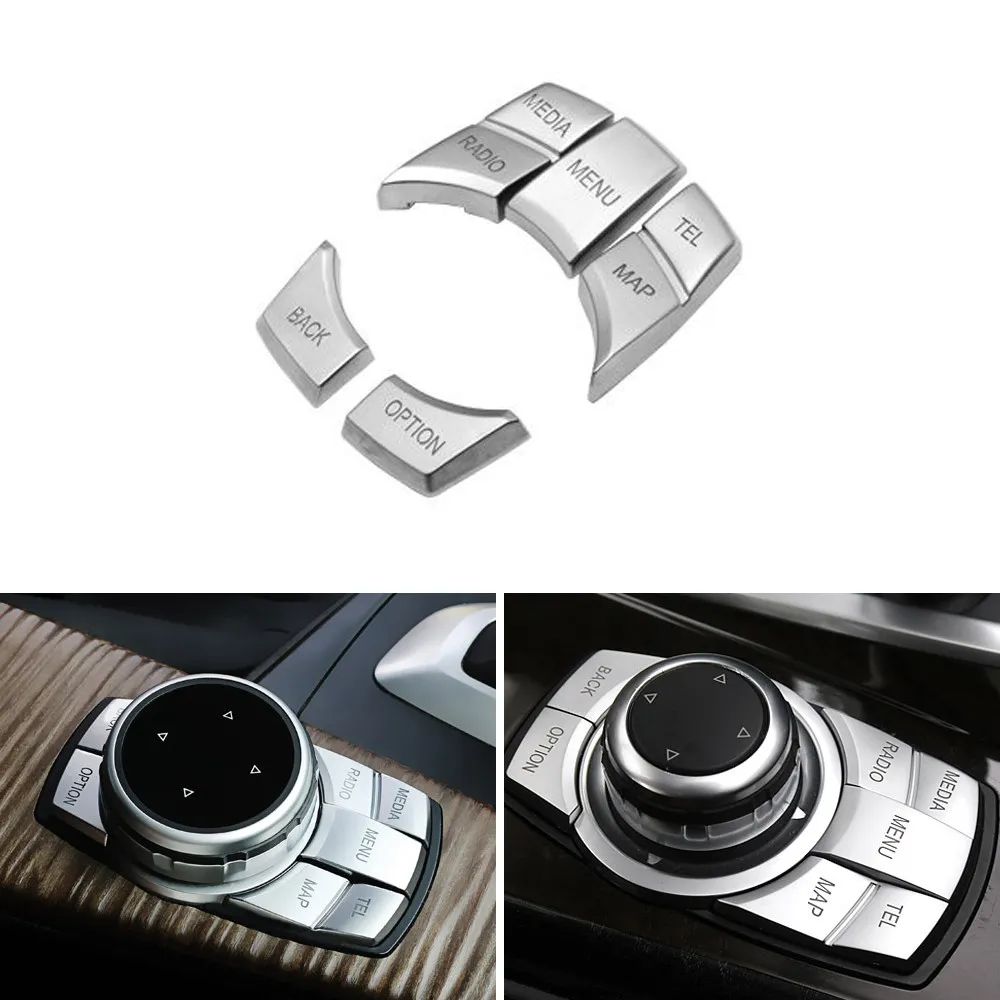 For BMW 5 6 7 Series F10 F18 GT F07 2011 2012 2013- 2017 5pcs ABS Chrome Car Center Control Multimedia Button Cover Sticker Trim