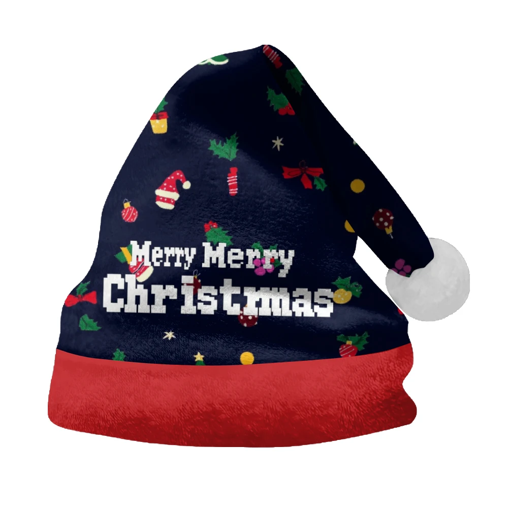 Fashionable winter Christmas hat with black background and English letter print for daily warmth and comfort