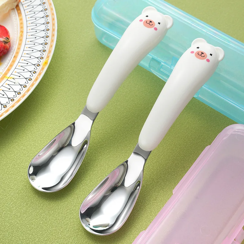 

Детская ложка из нержавеющей стали 316, двухцветная ложка-медвежонок для прикорма, оптовая продажа товаров для мам и малышей.