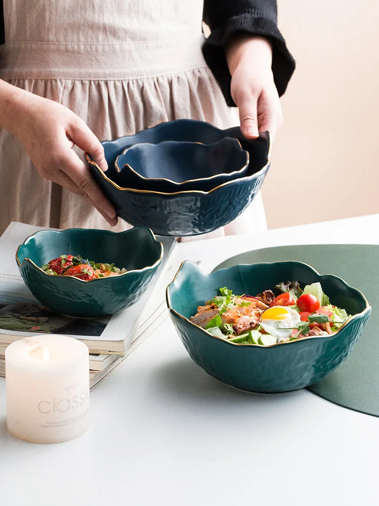 

Kitchen Decorative Bowl Ceramic Japanese Nordic Large Ramen Bowl Salad Mixing Instant Noodles Ensaladera Household