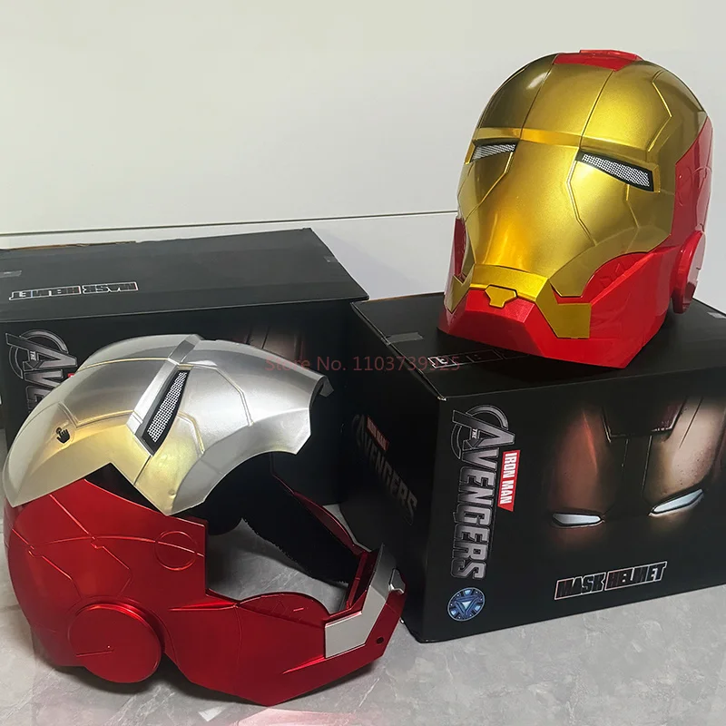 En Stock Los vengadores de Marvel casco de Iron Man modelo adulto niño Cosplay 1:1 luz Led máscara de Ironman figuras de acción de juguete regalo para niños