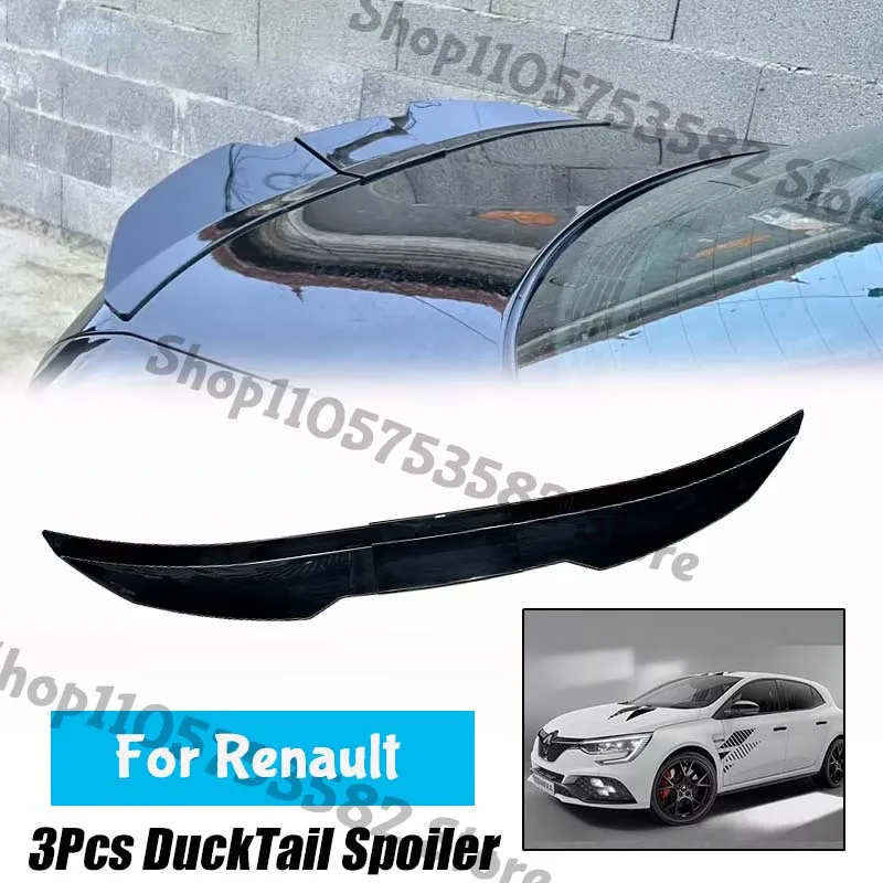 3Pcs Ducktail High Kick Trunk Spoiler For Renault Universal Rear Boot Wing For Multi Models Car