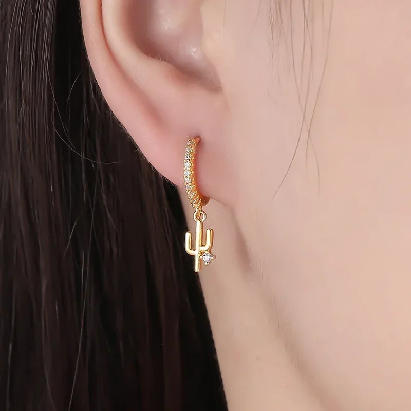925 Sterling Silver Ear Needle Plant Leaf Coconuts Pendant Hoop Earrings for Women INS Style Minimalist Earrings Fashion Jewelry