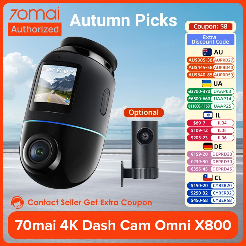 70mai 4K Dash Cam with 4G, 360° Rotation