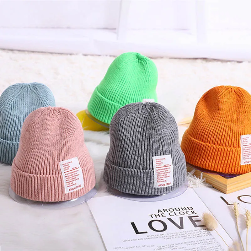 Solid Color Baby Beanies Winter Warm Kids Crochet Bonnet 4-6year Girl Boy Knitted Hat Korean Children Thick Woolen Cap Skullcaps