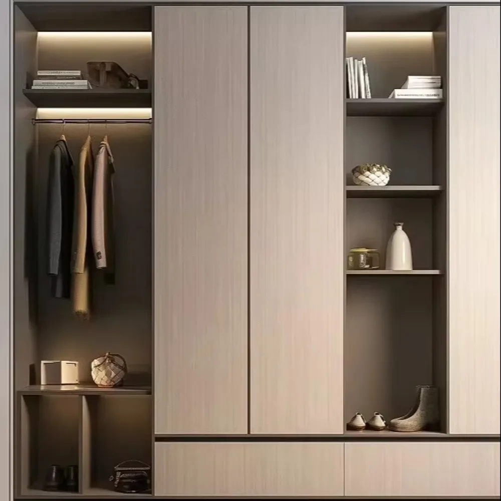 Armario de Dormitorio Moderno de Estilo Nórdico, Muebles de Madera de Alta Calidad con Riel Deslizante Inteligente y Sistema de Paneles para Puertas