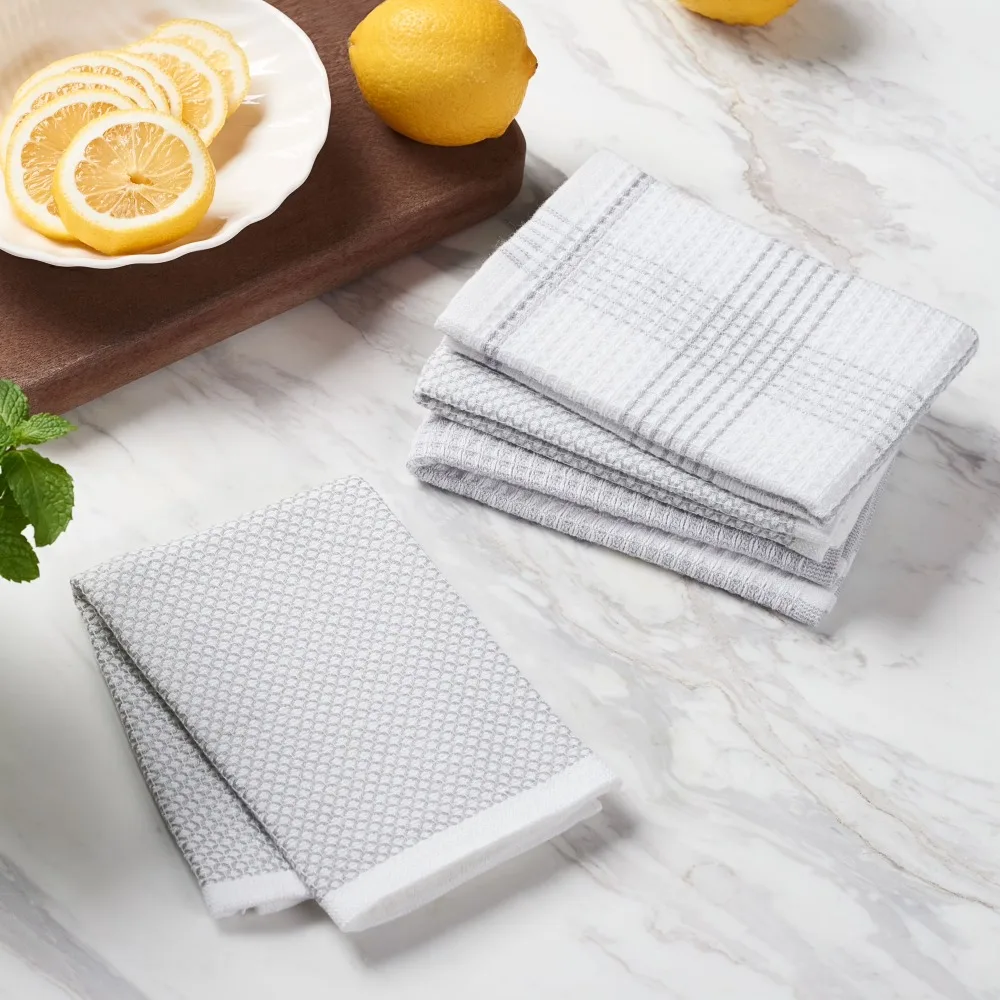 4 Pack Oversized Dishcloth Set, Soft Silver, Highly Absorbent Lint Free Kitchen Cleaning Cloths, Big Size Reusable Dish Towels for Washing Drying Drying Dishes