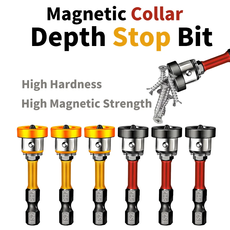 

Positioning screwdriver with strong magnetic cross - bit socket and adjustable depth for screws.