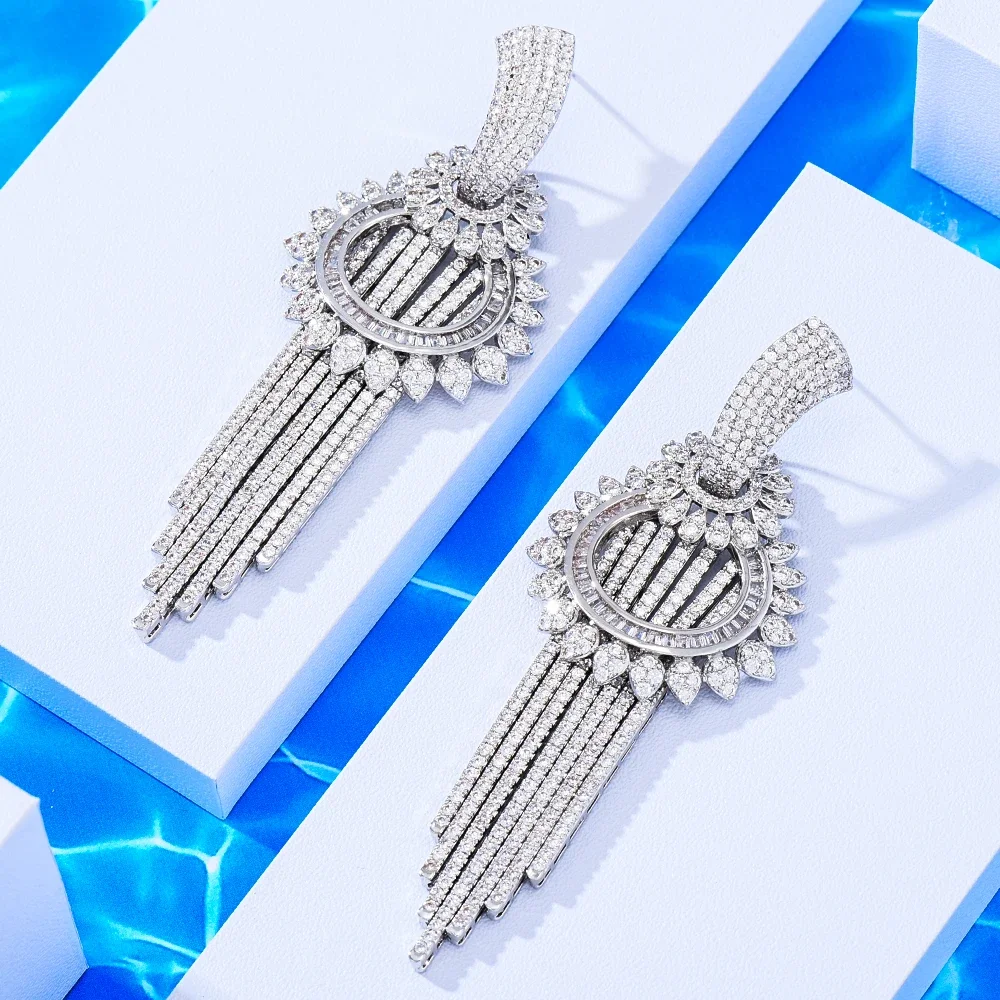 

Missvikki Dubai Luxury Long Tassel Pendant Earrings For Women Wedding Party CZ Bridal Earrings Fashion New Trendy Jewelry BOHO