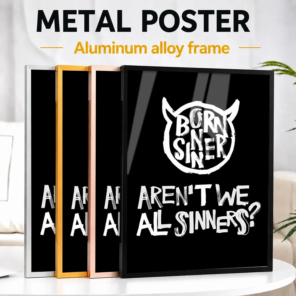 J Cole Born Sinner Quote Framed Metal Poster Customized Black And White Wall Art For Listening Lounge, Record Collector Gift