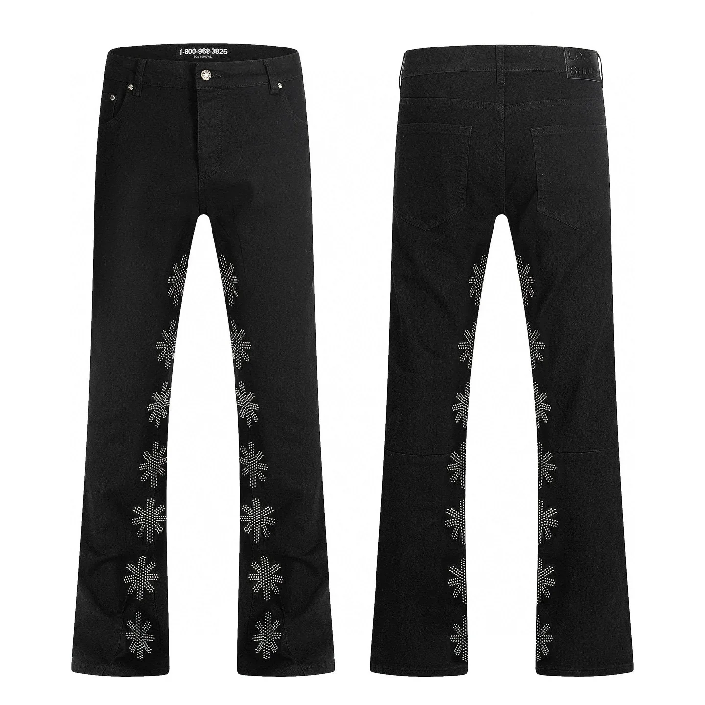 LOSTSHDWS JEANS Sunflower Heavy-Duty Rhinestone-Embellished American High-Street Washed Slightly Flared Jeans