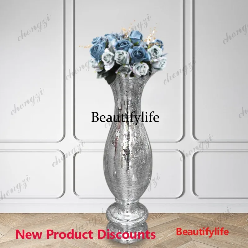 03 new thin glass simulated flower vase hotel shopping mall clubhouse decorative ornament hydrangea flower device