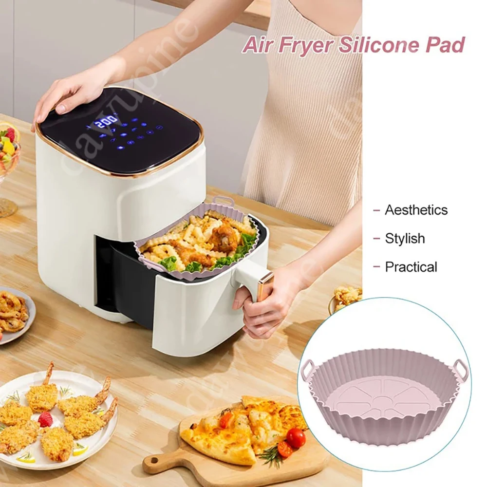 Reusable Air Fryer Silicone Baking Pad Basket Liner BPA Free Double Ear Baking Tray Mold Air Fryer Special Bowl Silicone Mat