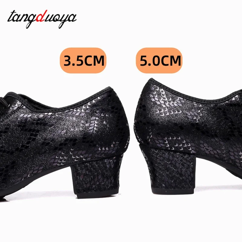 Ladies Modern Dance Shoes Women Adult Square Dance Shoe Mid-Heel Soft Bottom Black Dancing Women's Performance Shoes