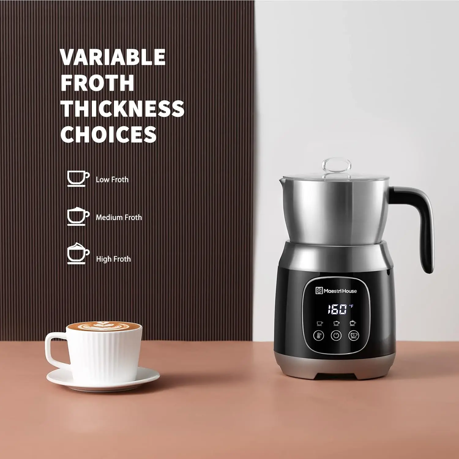 Variable Temp and Froth Thickness Milk Frother and Steamer, Smart Touch Control Milk Warmer, for Latte Cappuccino Hot Chocolate